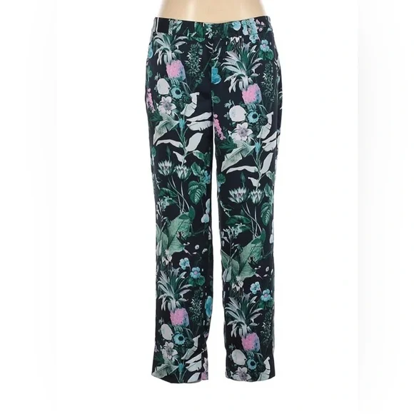 Banana Republic Silky Tropical Floral Navy Blue Pink Avery Pants Sz 4 NWT - Picture 2 of 12